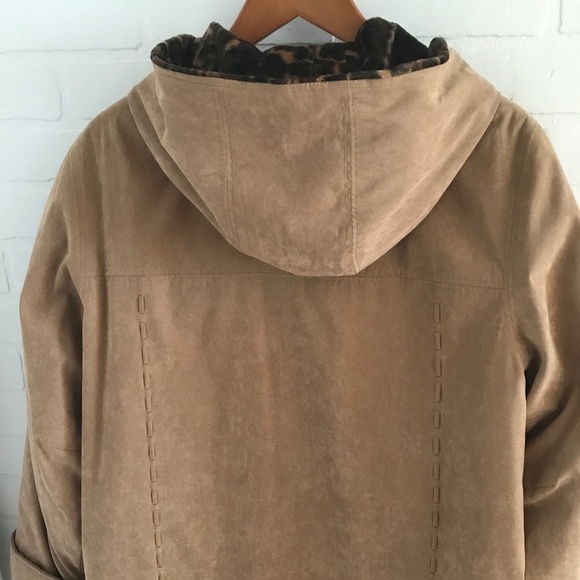 NWT Vintage Tan Micro Suede Native Style Faux Fur Cap Anorak Parka Women Size XL - Picture 15 of 15
